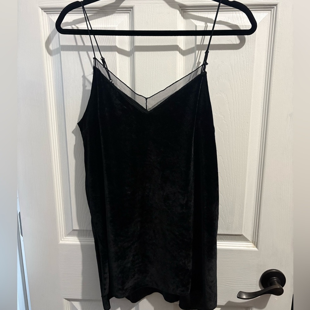 FREE PEOPLE Intimately Black Velvet Mesh Tank Top